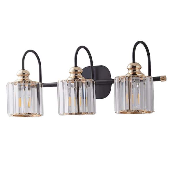 Logmey 23 in. 3-Light Matte Black Bathroom Vanity Light with Clear Glass Shade Up/Down Wall Mount