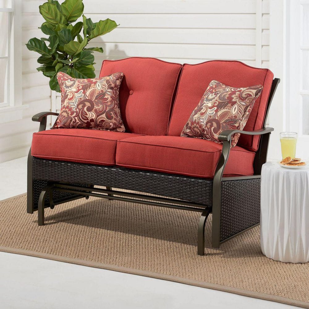 48 in. Red 2-Person Providence Steel Outdoor Metal Glider with Cushion