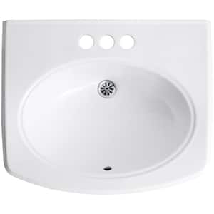 Pinoir Wall-Mount Vitreous China Bathroom Sink in White with Overflow Drain