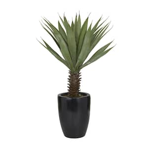 32 in. H Dracaena Artificial Plant with Realistic Leaves and Black Fiberglass Pot