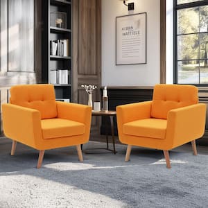 Yellow Linen Button Tufted Upholstered Arm Chair Set of 2, Accent Chair Single Sofa for Living Room