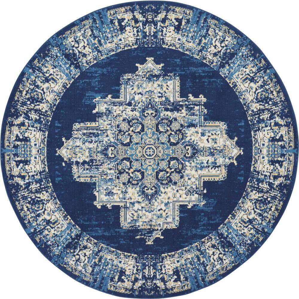 Nourison Grafix Navy Blue 8 ft. x 8 ft. Persian Medallion