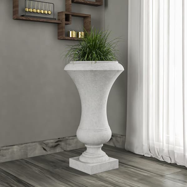 Daisy 24.5 in. High Fiberstone Urn Planter for Indoor and Outdoor Modern Clay Plater Pot with Drainage Holes in White