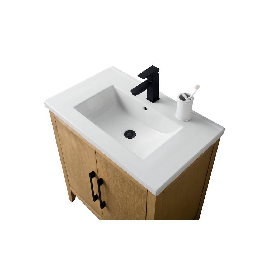 Natural Oak 30" Single Bathroom Vanity with Ceramic Top