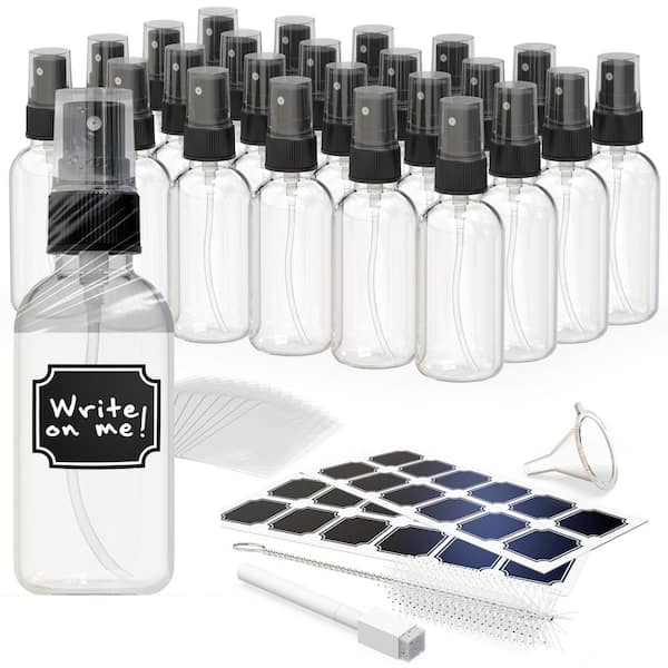 2 oz. Clear Glass Spray Bottles with Shrink Wrap, Funnel, Brush Labels and Marker (Pack of 24)