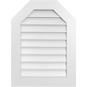 24 in. x 32 in. Octagonal Top Surface Mount PVC Gable Vent: Decorative with Standard Frame