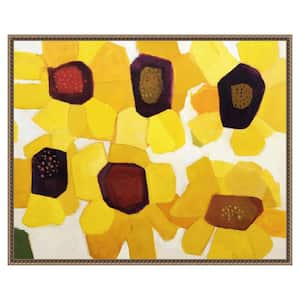 "Six Sunflowers" by Anne Becker 1-Piece Floater Frame Giclee Abstract Canvas Art Print 23 in. x 28 in.