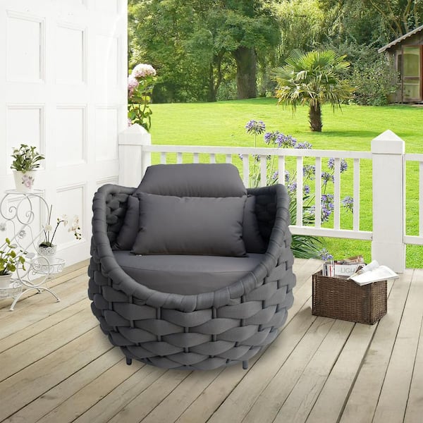 TWT 28 in Dark Gray Polyester Aluminum Frame Patio Single Sofa Louge Chair with Dark Gray Cushion