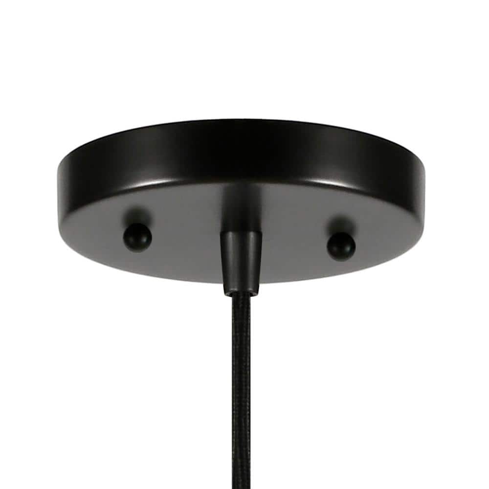11" Blackened Bronze and White Fabric Drum Pendant Light