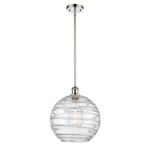Athens Deco Swirl 1-Light Polished Nickel Shaded Pendant Light with Clear Deco Swirl Glass Shade