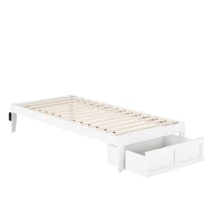 Colorado White Twin Extra Long Solid Wood Storage Platform Bed with Foot Drawer and USB Turbo Charger