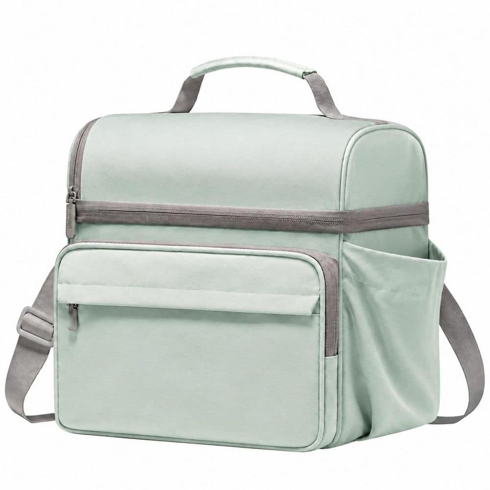 Mint Green Insulated Lunch Bag, 15 L Waterproof Leakproof Tote with Cup Holder for Work, Travel, Picnic