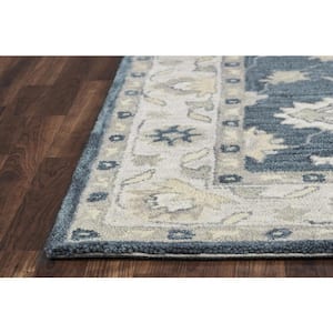 Napoli Blue/Ivory 5 ft. x 8 ft. Border/Floral/Persian Area Rug