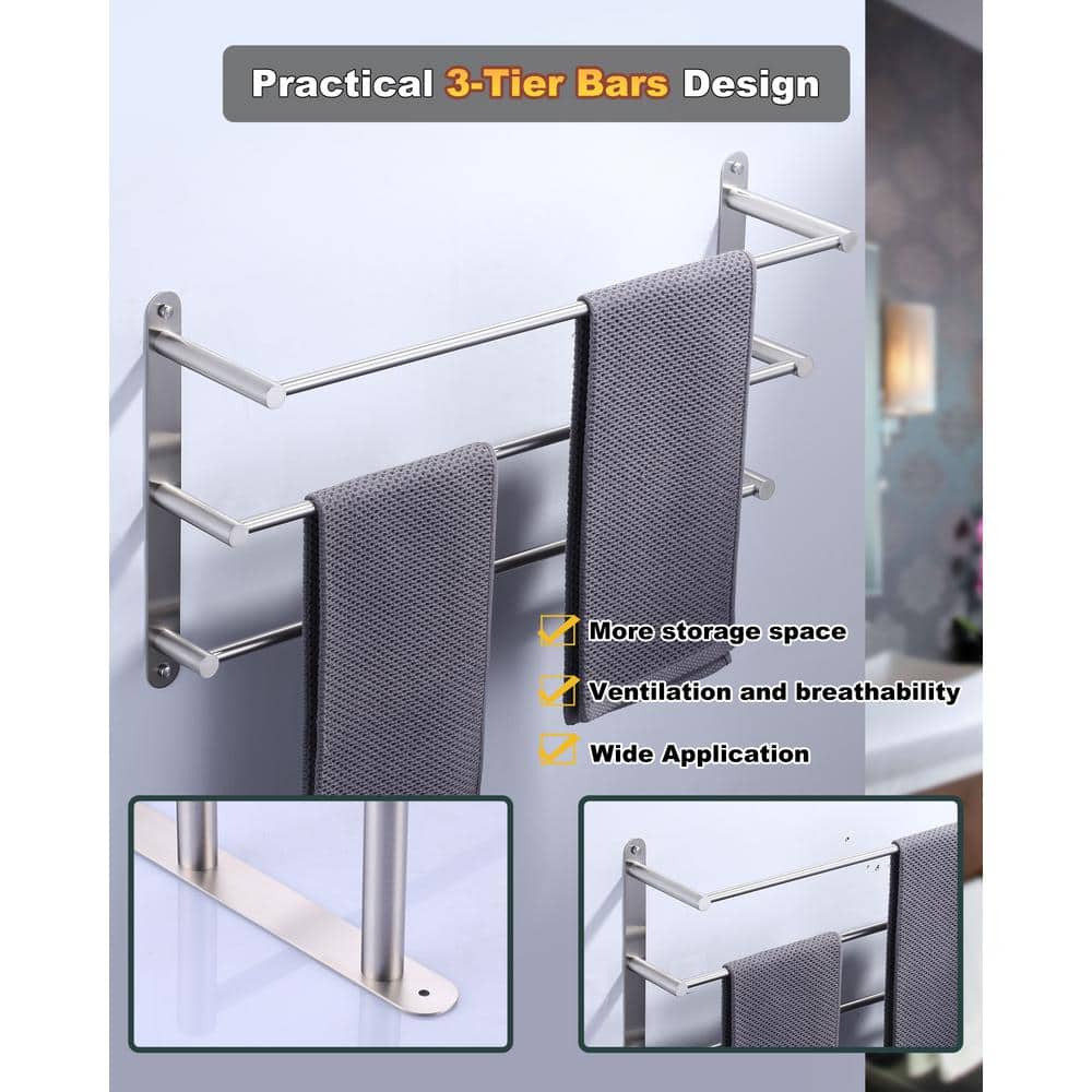 24 in. Brushed Nickel 3-Tier Wall Mounted Towel Rack
