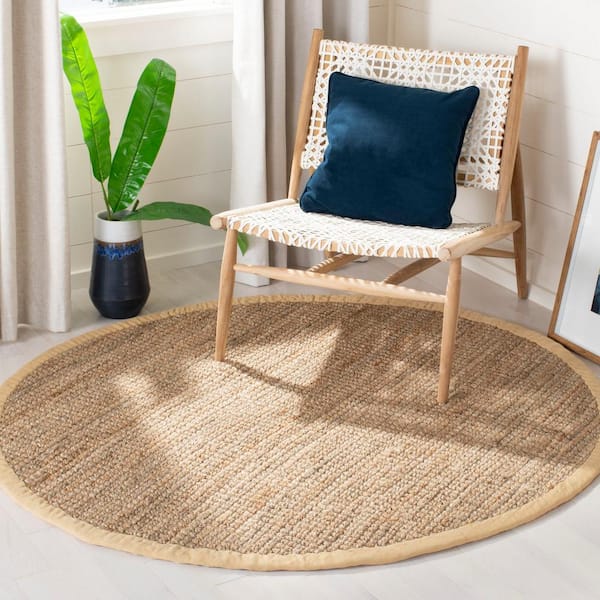 Natural Fiber Tan 11 ft. x 11 ft. Woven Cross Stitch Round Area Rug