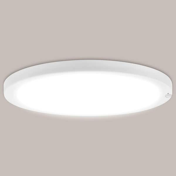 12 in. Round Matte White Integrated LED Flush Mount Light with Photocell Sensor, PIR Motion Detection, 5CCT, 2000LM, 24W