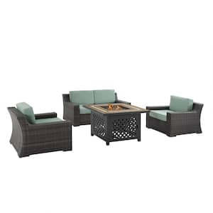 Beaufort 4-Piece Wicker Patio Fire Pit Seating Set with Mist Cushions