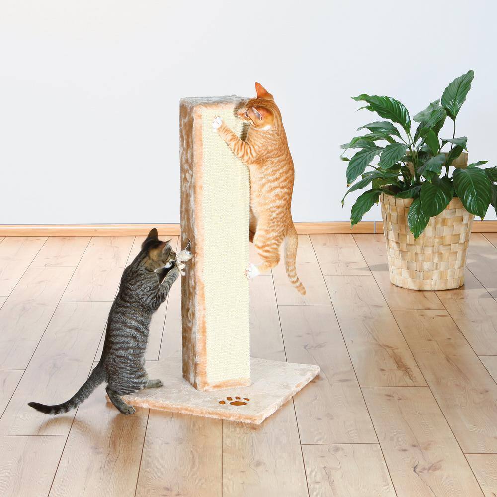 Beige Sisal and Plush Cat Scratching Post with Peek-a-Boo Toys