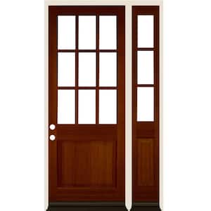 50 in. x 96 in. 9-Lite Right-Hand/Inswing Clear Glass Red Chestnut Stain Wood Prehung Front Door Right Sidelite