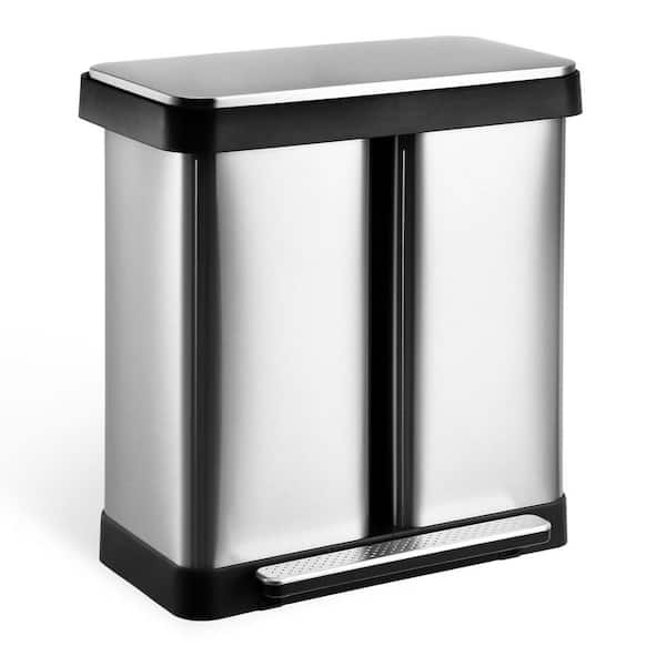 19 gal. Kitchen Trash Can, Hands-Free Recycle Trash Can Without Removable Liners, Stainless Steel Dual Step Trash Can