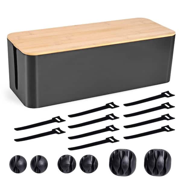 Wooden Style Large Cable Management Box Cord Organizer Safe ABS Material Black for Home Office Use