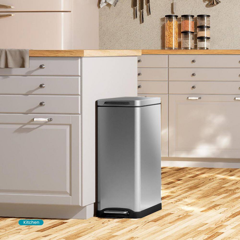 12 Gallon Silver Stainless Steel Slim Step Trash Can