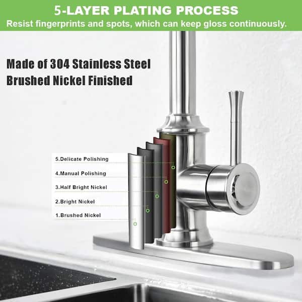 Chrome Kitchen Faucets With Sprayer, Commercial Kitchen Faucet With Soap Dispenser, Stainless Steel, High Pressure RV Kitchen Sink Faucet With Deck