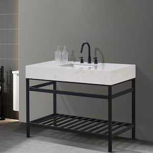 Merano 48 in. W x 22 in. D x 35 in. H Bath Vanity in Matte Black with White Composite Stone Top