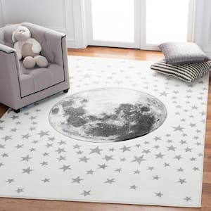 Carousel Kids Ivory/Gray Doormat 3 ft. x 5 ft. Star Galaxy Area Rug