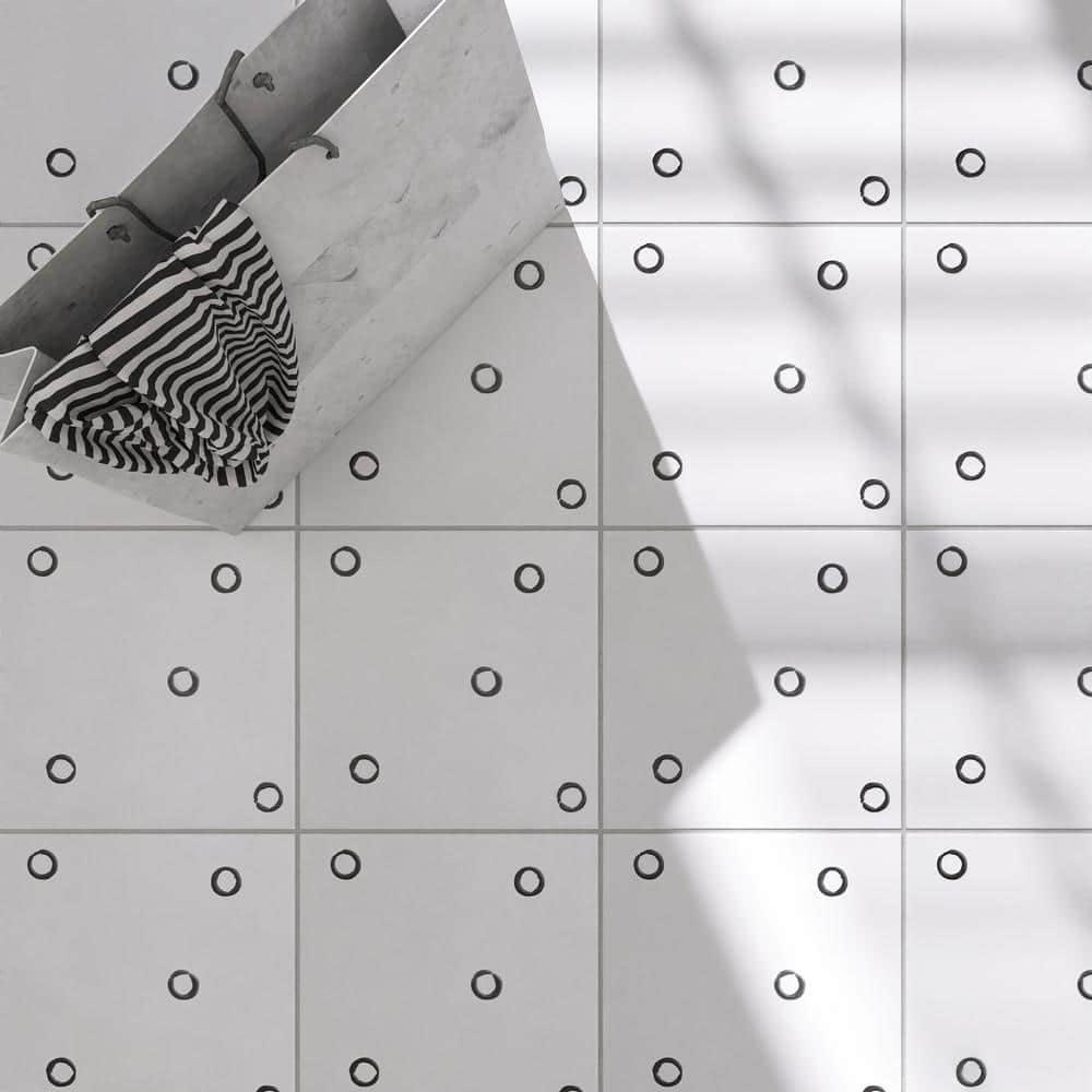 Kenzo 8" x 8" White and Black Porcelain Patterned Tile