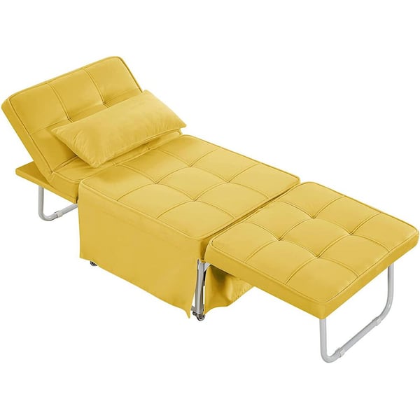 LY & S Collection 27.6 in. W Yellow Velvet Folding Twin Sofa Bed Sleeper Chair with Adjustable Backrest