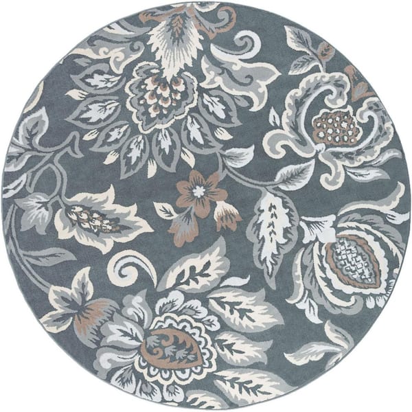 Tayse Rugs Madison Floral Dark Gray 6 ft. Round Indoor Area Rug