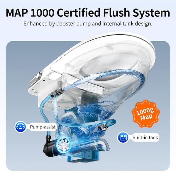 10 in. Rough-In Elongated ADA Smart Toilet Bidet 1.28 GPF in White with Remote, Auto Flush, Foam Shield, Pump Assisted