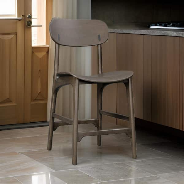 Benjara 24 in. Gray High Back Wood Bar Stool