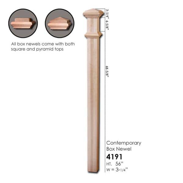 HOUSE OF FORGINGS RO-4191 56 in. x 3-1/4 in. Red Oak Contemporary Style Wood Box Newel Post - 2