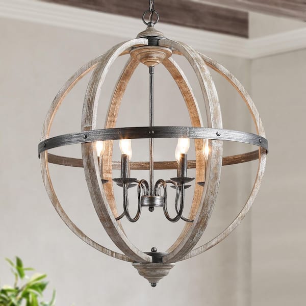 6-Light Rustic Bronze Weathered Wood Farmhouse Candlestick Chandelier Traditional French Country Ceiling Light