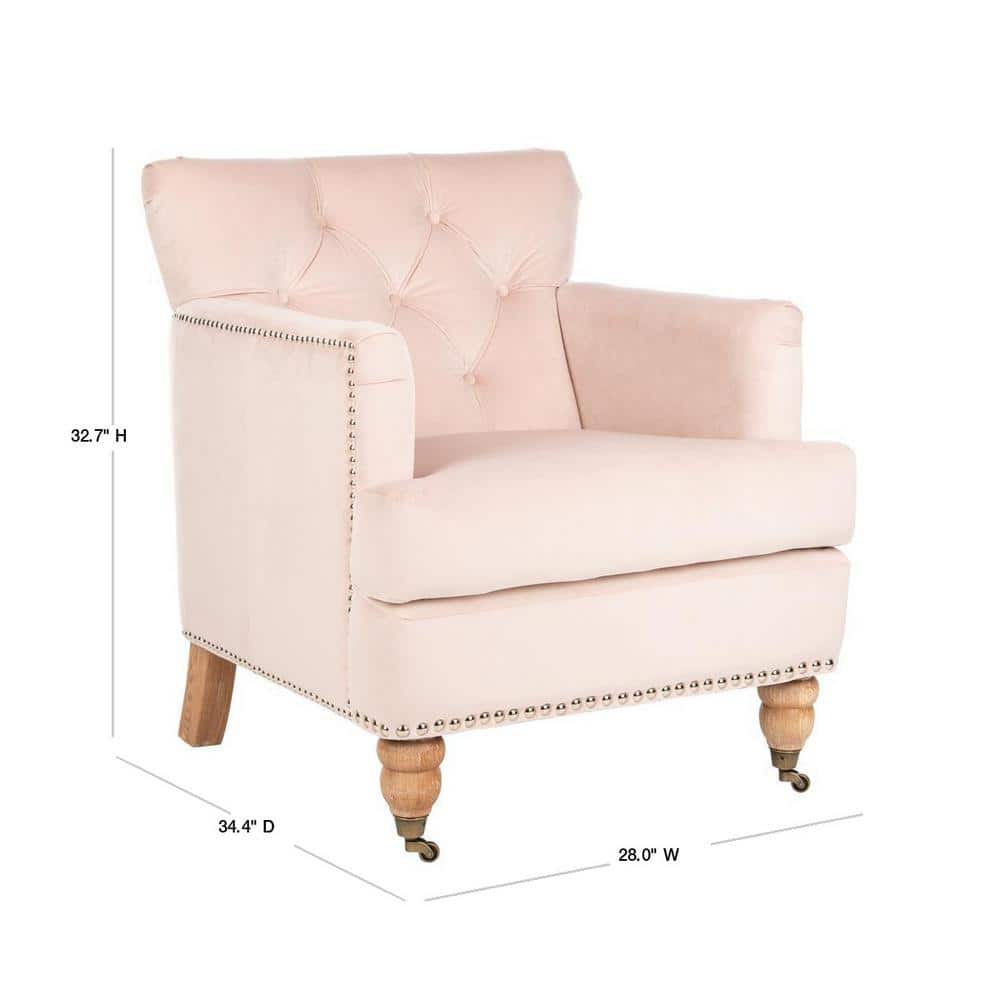 Blush Pink Velvet Contemporary Arm Chair with White Washed Birch Legs