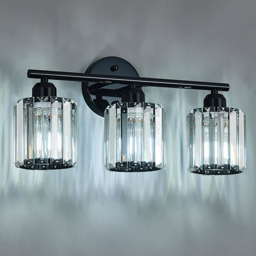 Home Lighting 18.89 in. 3-Light PlatingBlack Vertical Bathroom Crystal Vanity Light Over Mirror for Dressing Table Sink price history on PriceWatchPro