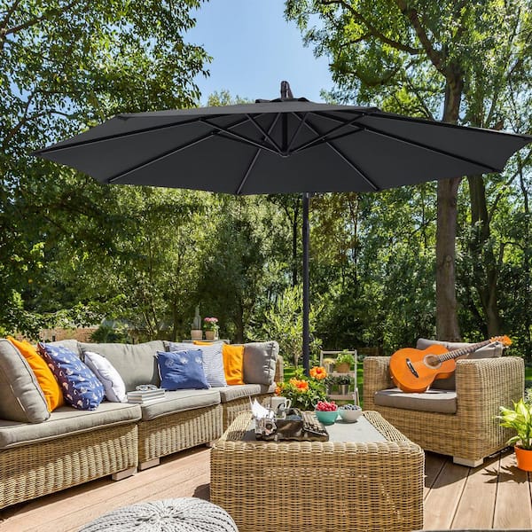 SANLUCE 10 ft. Cantilever Patio Umbrella With Easy Adjustment, Solution-Dyed Fabric, 8 Ribs for Backyard, Poolside in Anthracite