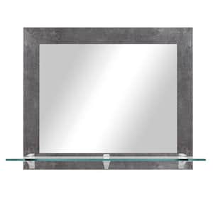 25.5 in. W x 21.5 in. H Rectangular Framed Concrete Horizontal Wall Mirror with Tempered Glass Shelf and Chrome Brackets