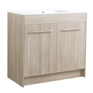 35.6 in. W x 18.1 in. D x 33.7 in. H Single Sink Freestandin Bath Vanity in White Oak with White Sink Top