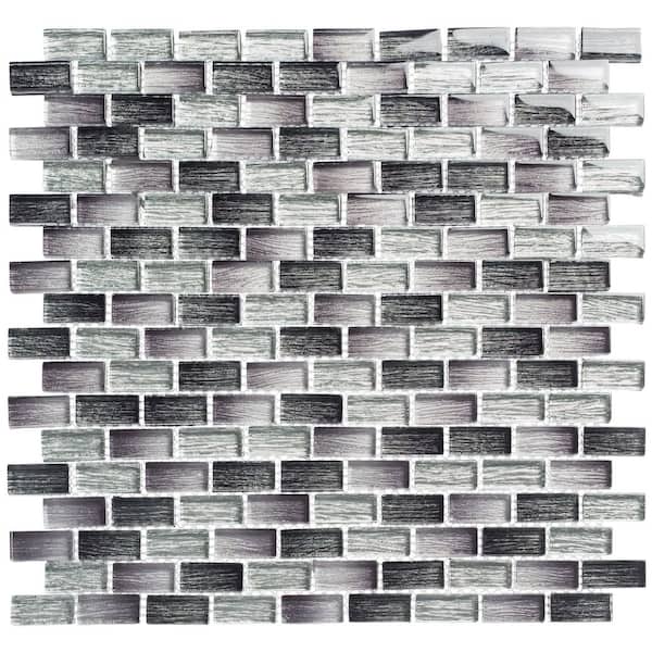 ANDOVA Highline Urbano Black/Gray 4.5 in. x 8.25 in. Smooth Glass Brick Joint Mosaic Tile Sample