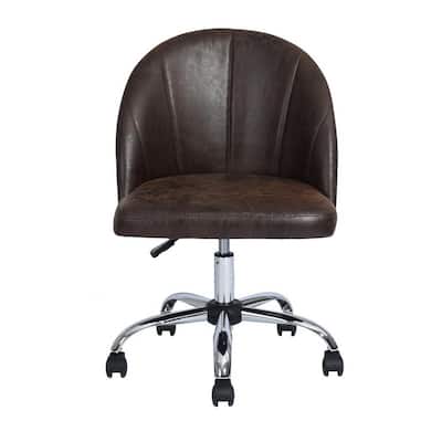 33.3 in.Vintage Brown PU Upholstered Adjustable Height Task Chair Rolling Offical Chair with Swivel Casters