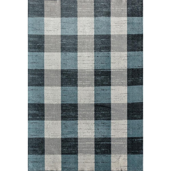 Rugs America Jada Bedford Check Blue Area Rug - 2 X 4