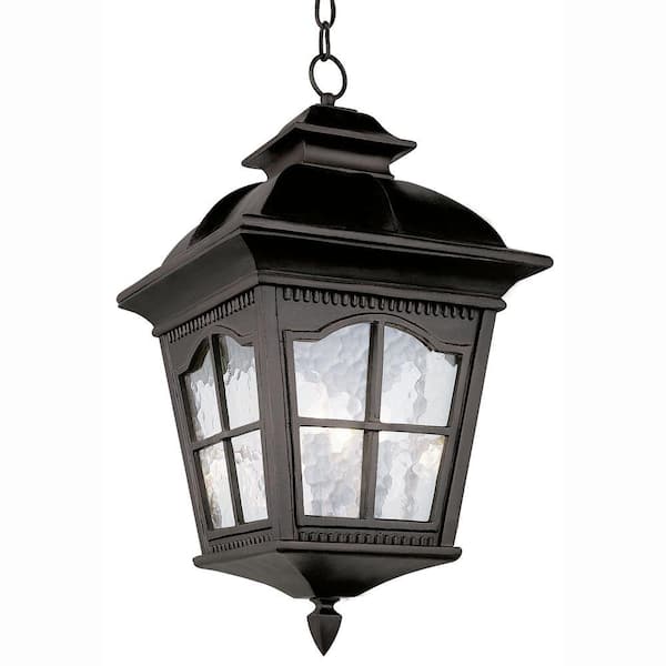 Bel Air Lighting Bostonian 4-Light Outdoor Hanging Black Lantern with Water Glass
