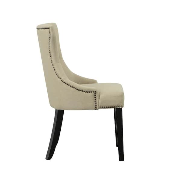 Julia Cream Linen Upholstered Tufted Back Nail Head Chair (Set of 2)