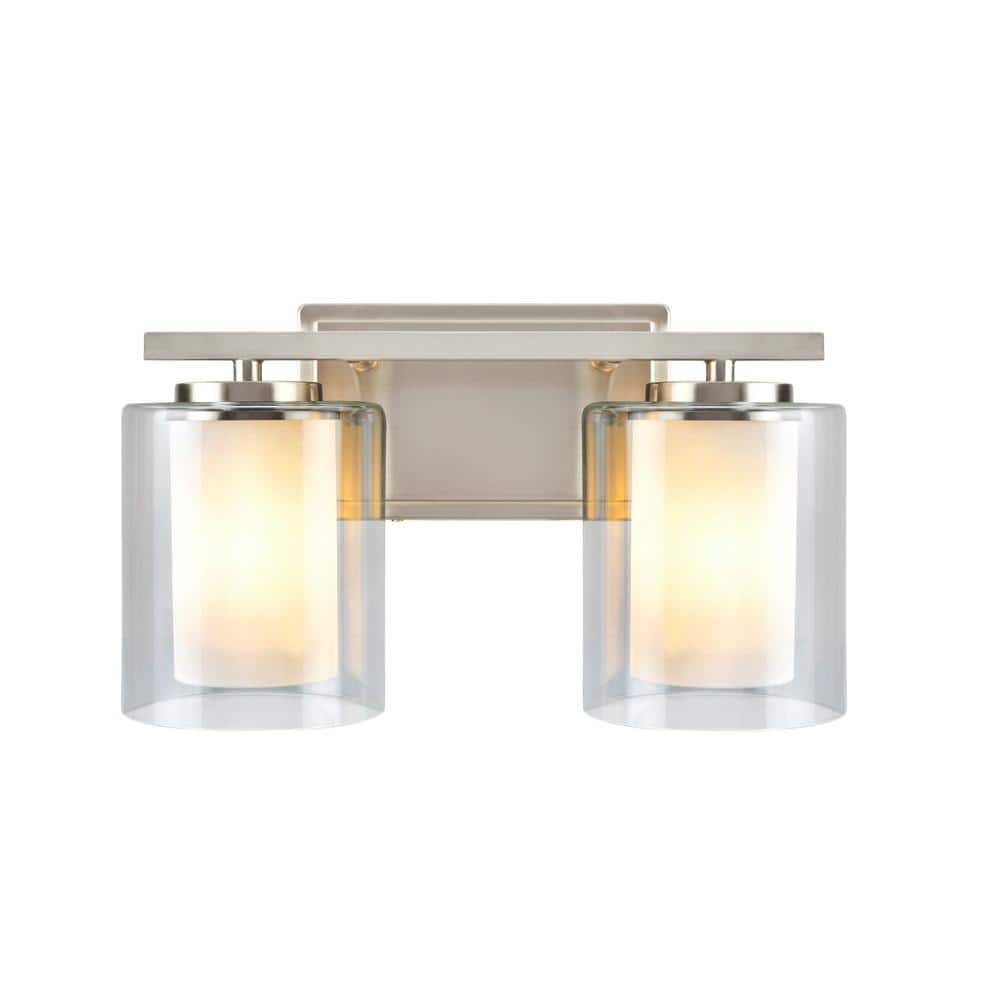Satin Nickel 2-Light Vanity Wall Fixture with Clear Glass Shade