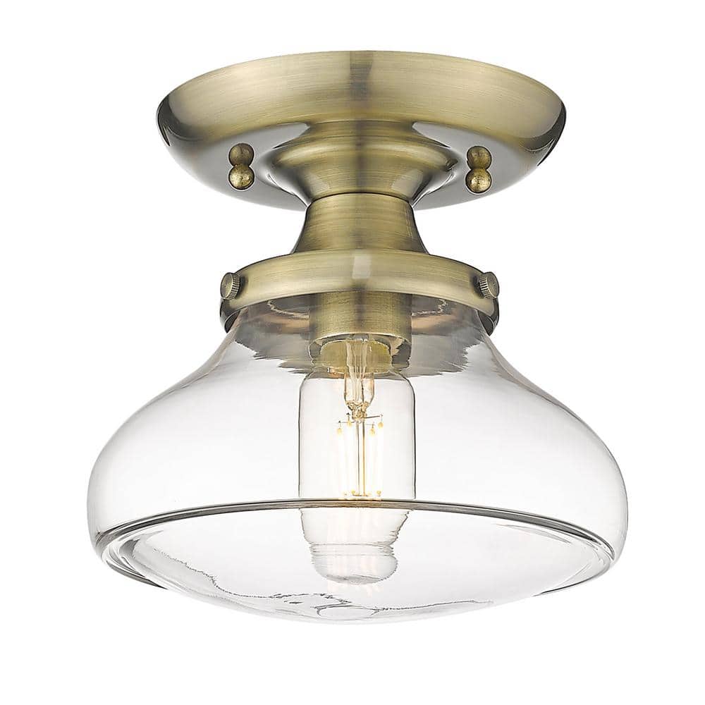 Nash Classic Clear Glass & Aged Brass Semi-Flush Ceiling Light