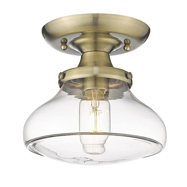Golden Lighting Nash 12 in. 1-Light Aged Brass Semi-Flush Mount