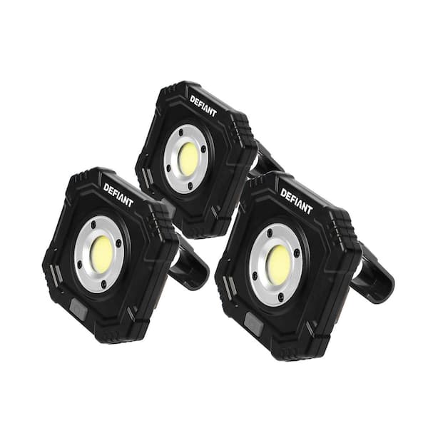 Defiant 600 Lumens Compact Utility Lights with Magnetic Hook (3-Pack)